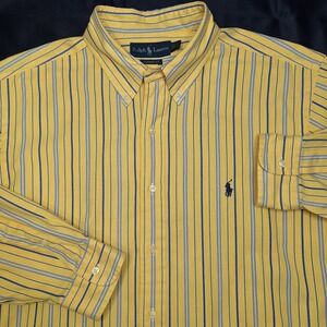 Ralph Lauren Classic Fit Men's Long Sleeve Shirt Yellow Stripe Size 17 1/2 36/37